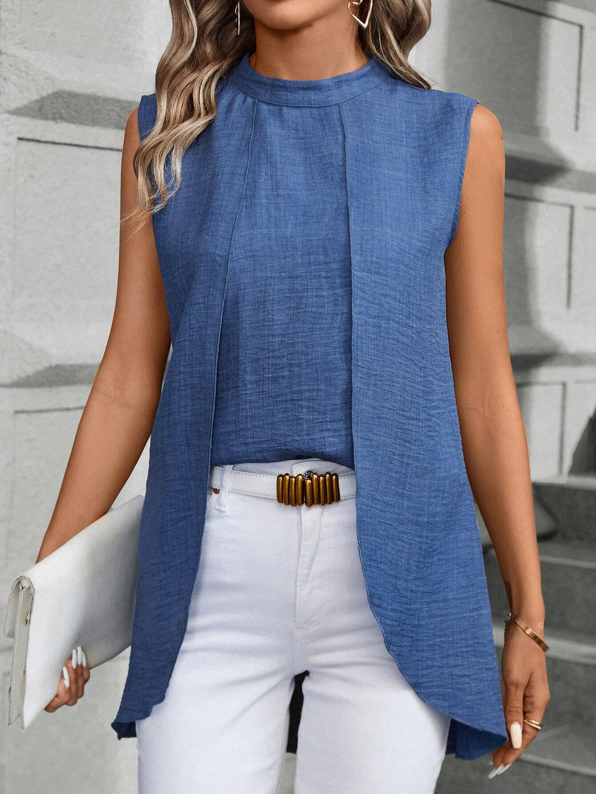 Asymmetrical Hem Sleeveless Blouse - Bold Draped Top for Women