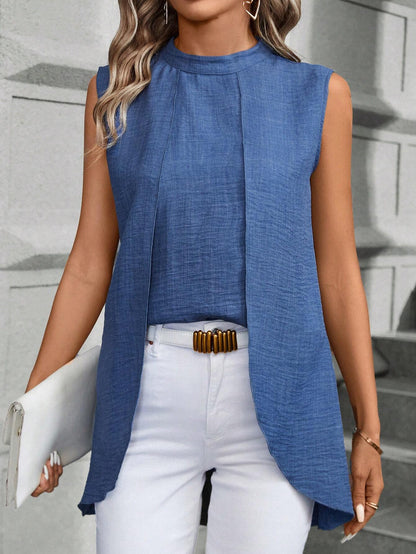 Asymmetrical Hem Sleeveless Blouse - Bold Draped Top for Women